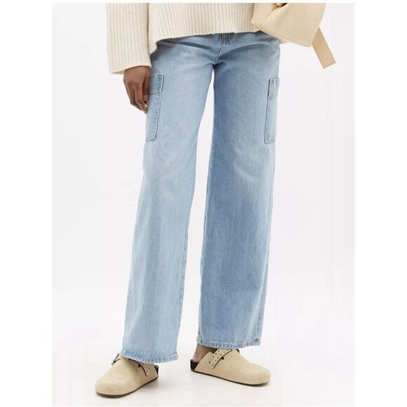 FRAME High Rise Baggy Pocket Cargo Jeans Wide Leg in Genoa Light Wash Size 32 - Picture 2 of 16